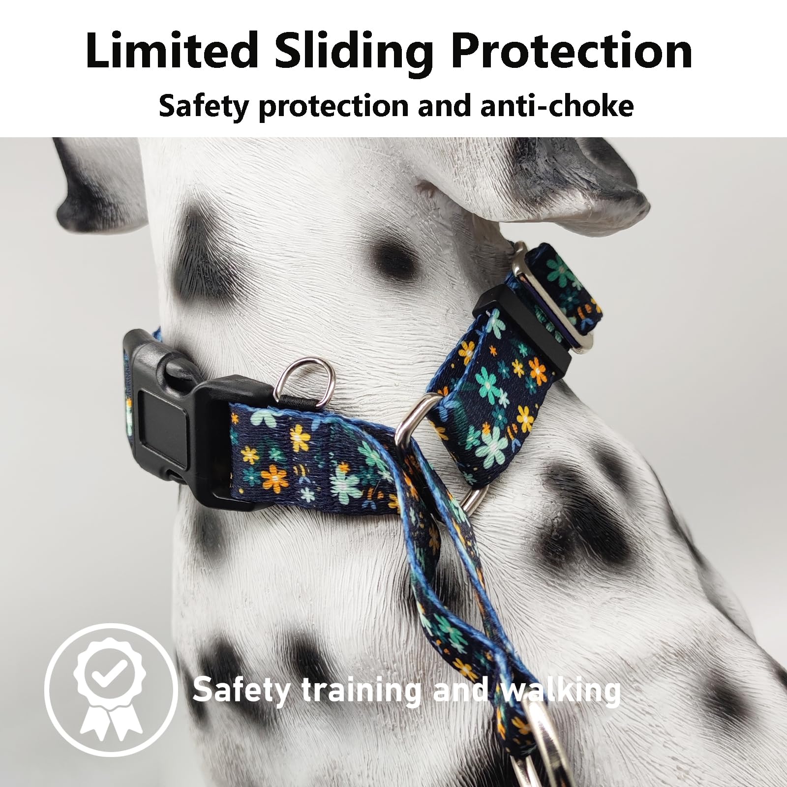 Fidohug Martingale Collar For Dogs With Buckle Adjustable Nylon Limited Slip Training Dog Collars (Green Flower, Large)